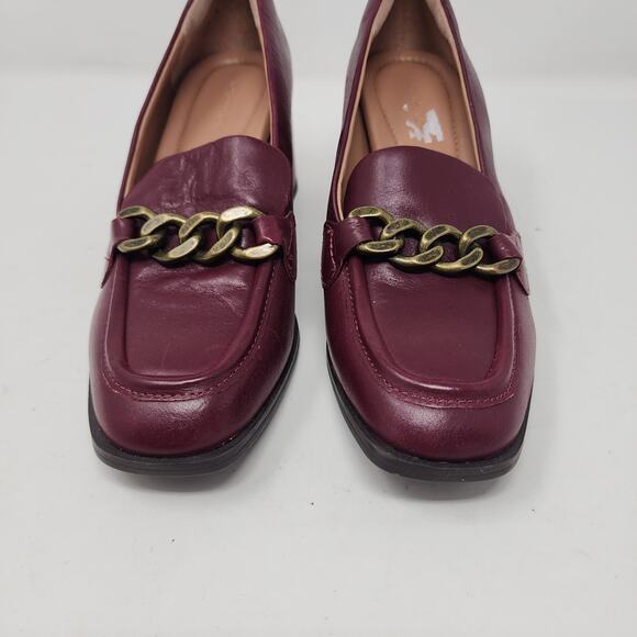 Nordstrom's Bernice Block Heels Chain Detail Leather Loafers Burgundy Leather 6 - Picture 5 of 11